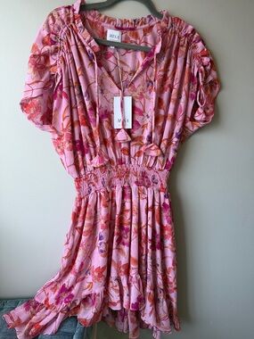Misa Los Angeles Pink Floral Mini Dress size large